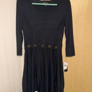 Chic Black Fit & Flare Sweater Dress with Grommet Detail
